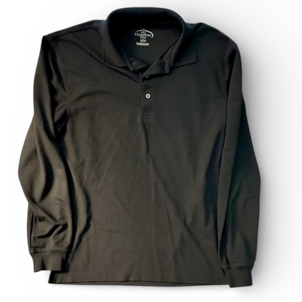 Champions Tour Long Sleeve Polo Men's Small Black Performance Golf Shirt EUC